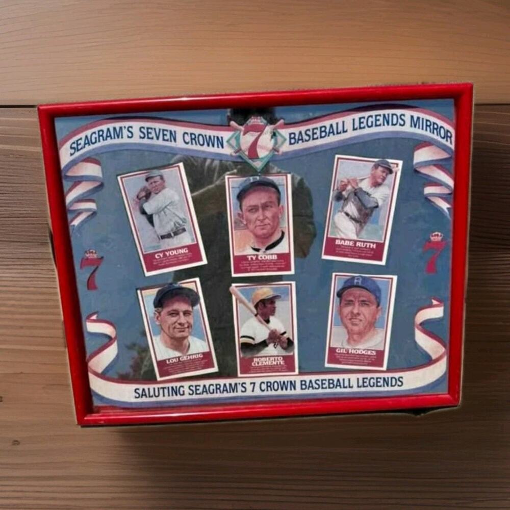 Vintage Seagram's Seven Crown Baseball Legends Mirror - Babe Ruth, Gehrig, Cobb